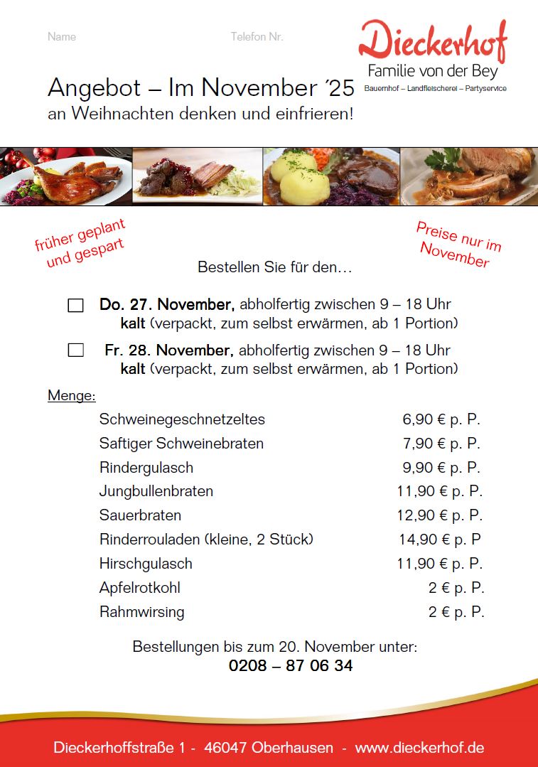Unser Angebot im November - Jetzt schon an Weihnachten denken und einfrieren!