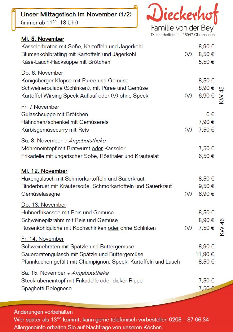 unsere wechselnden Mittagstischangebote