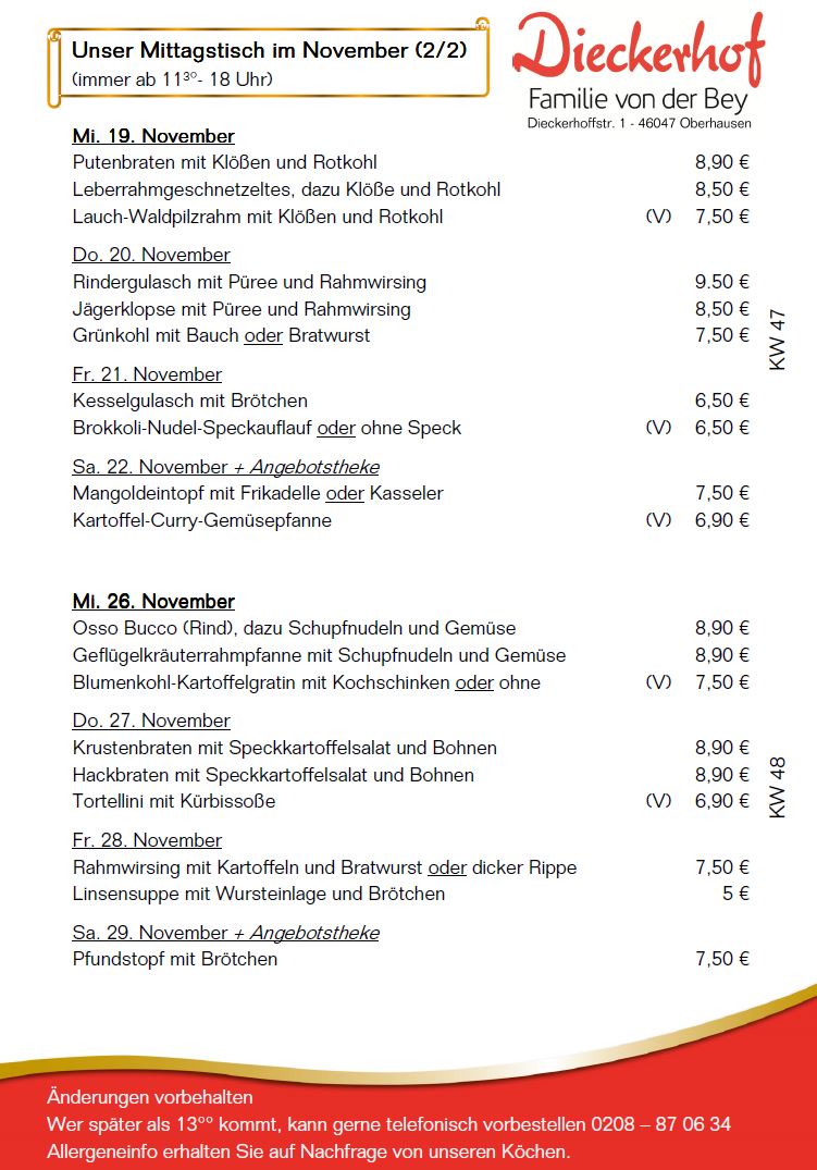 unsere wechselnden Mittagstischangebote