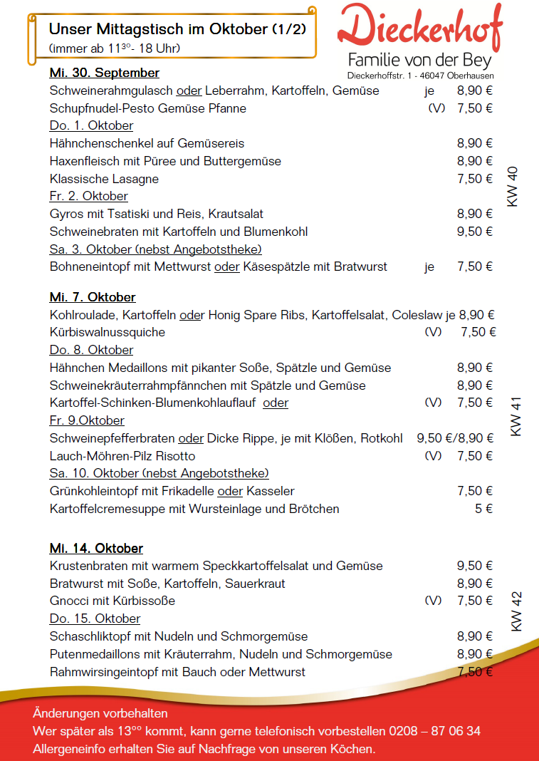 unsere wechselnden Mittagstischangebote