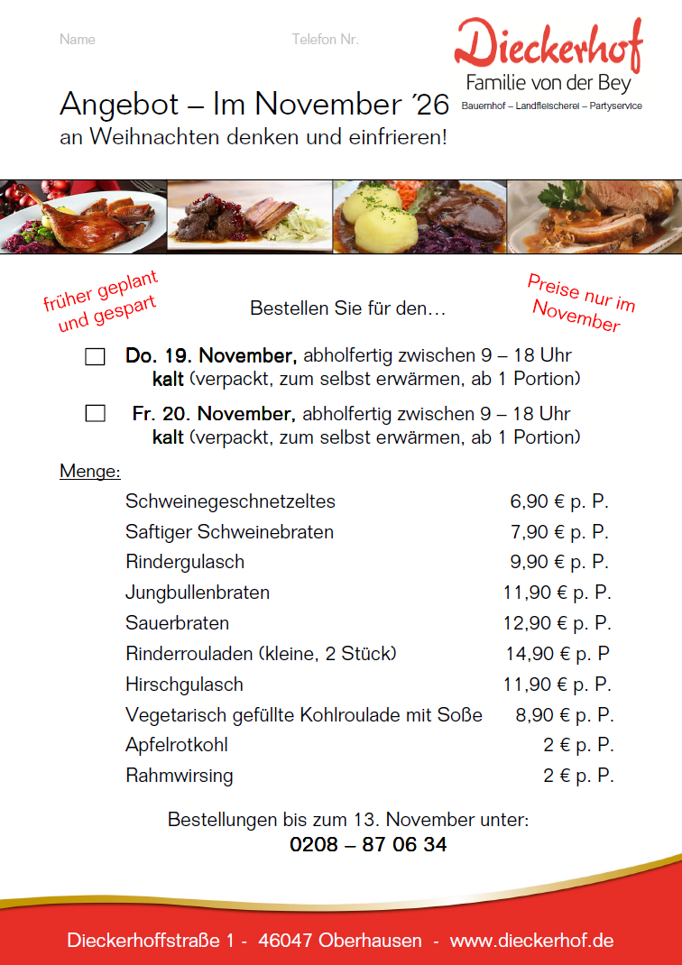 unser Angebot im Nevember