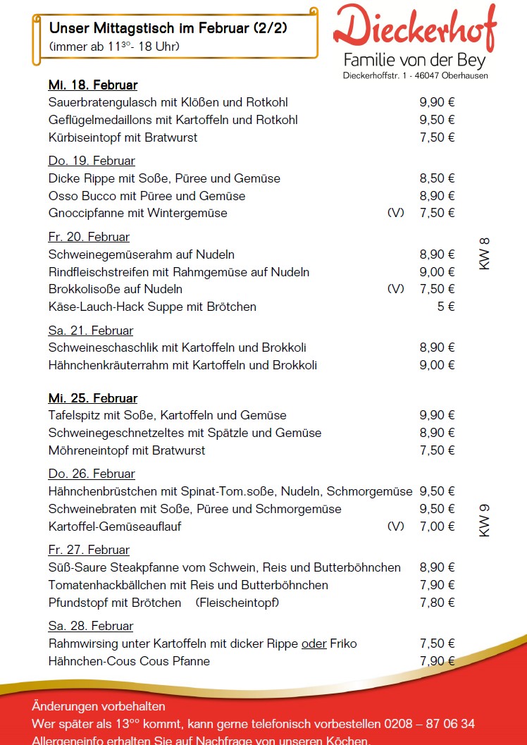 unsere wechselnden Mittagstischangebote