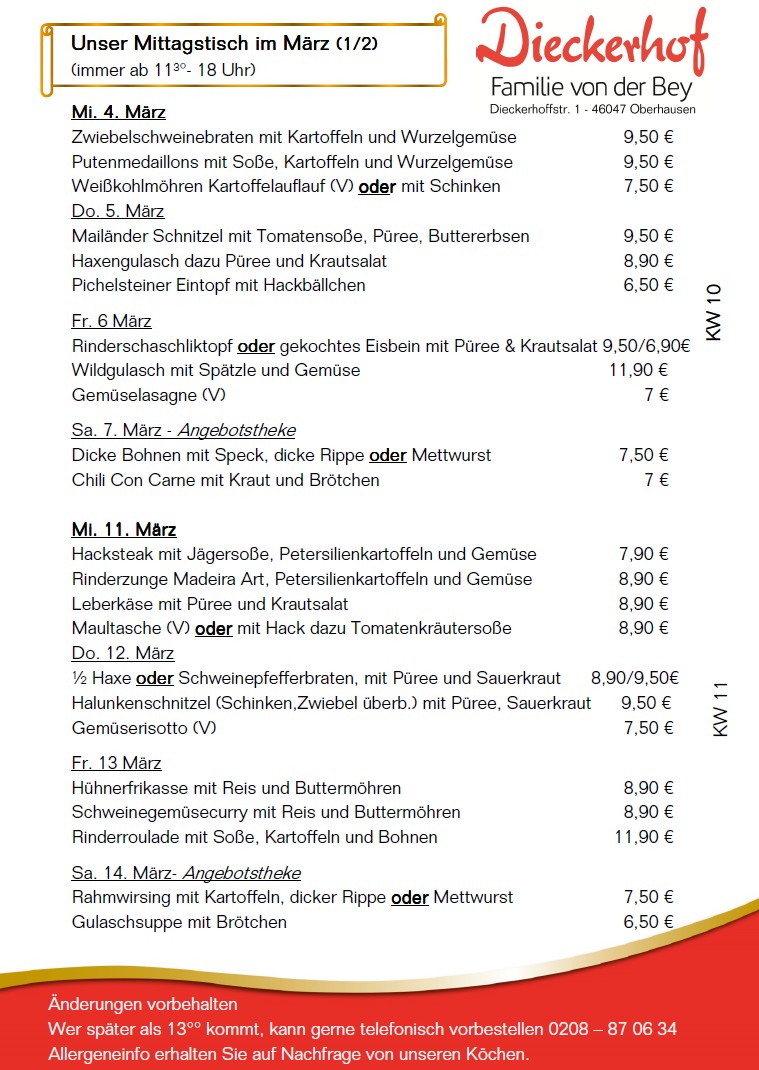 unsere wechselnden Mittagstischangebote